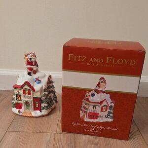 Fitz and Floyd Santa's Musical Cottage in Red and White